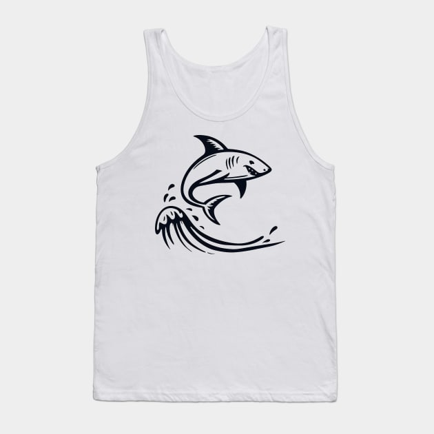 Stick Figure of a Shark in Black Ink Tank Top by WelshDesigns